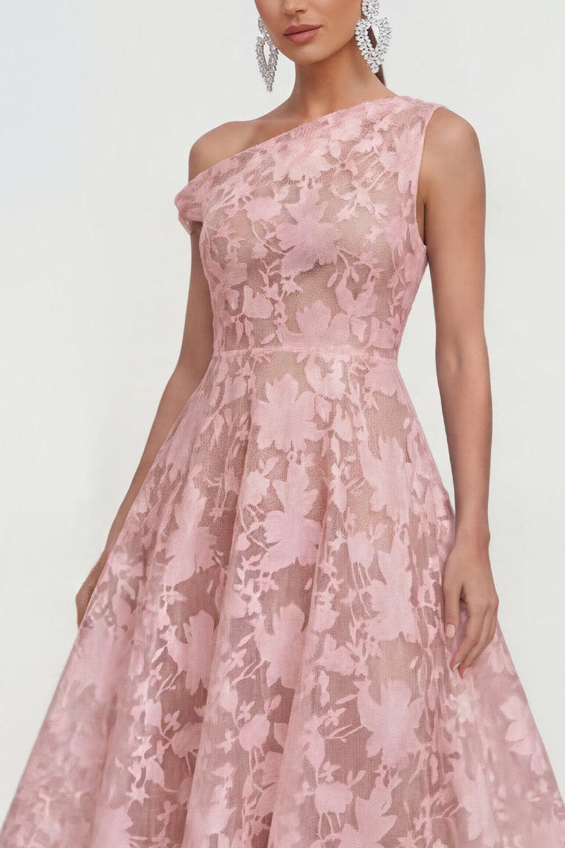 Load image into Gallery viewer, Floral White A Line One Shoulder Maxi Wedding Guest Dress