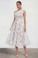 Load image into Gallery viewer, Floral White A Line One Shoulder Maxi Wedding Guest Dress