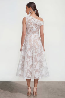 Floral White A Line One Shoulder Maxi Wedding Guest Dress