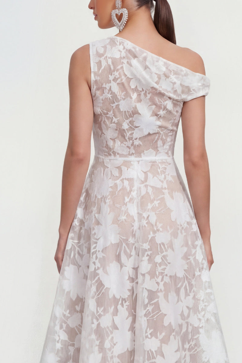 Load image into Gallery viewer, Floral White A Line One Shoulder Maxi Wedding Guest Dress