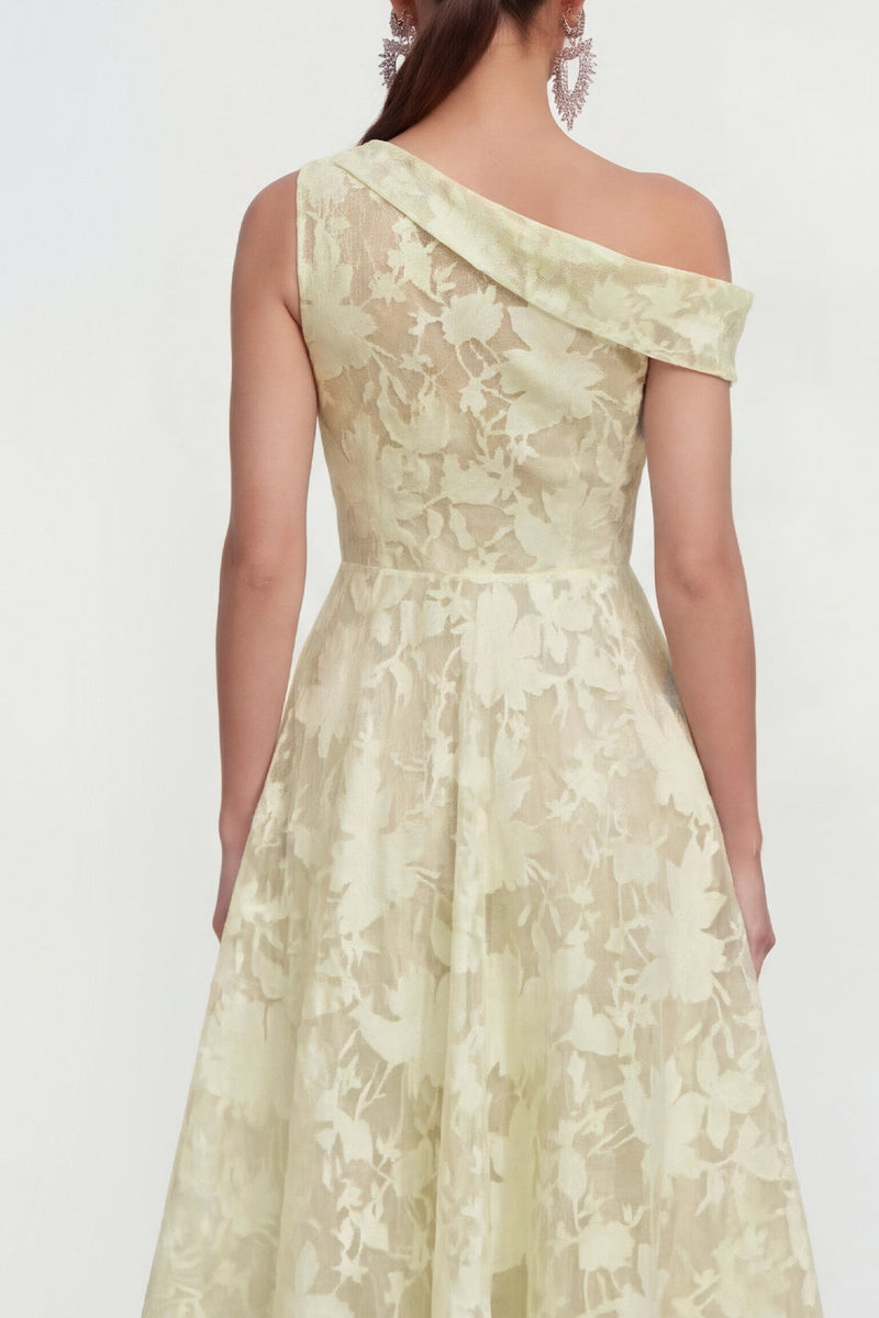 Load image into Gallery viewer, Floral White A Line One Shoulder Maxi Wedding Guest Dress