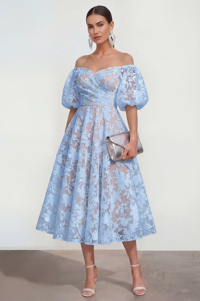 Load image into Gallery viewer, Yellow A Line Floral Puff Sleeves Ruched Maxi Wedding Guest Dress