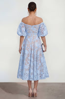 Load image into Gallery viewer, Yellow A Line Floral Puff Sleeves Ruched Maxi Wedding Guest Dress
