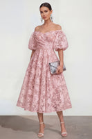 Load image into Gallery viewer, Yellow A Line Floral Puff Sleeves Ruched Maxi Wedding Guest Dress