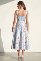 Load image into Gallery viewer, Blue A Line Floral Thick Straps Maxi Wedding Guest Dress