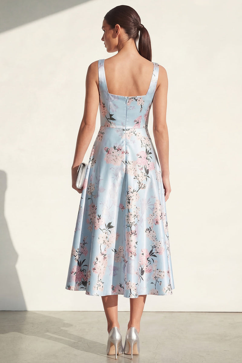 Queendancer Women Blue Maxi Satin Floral Wedding Guest Dress Thick