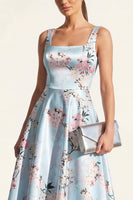 Load image into Gallery viewer, Blue A Line Floral Thick Straps Maxi Wedding Guest Dress