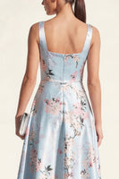 Load image into Gallery viewer, Blue A Line Floral Thick Straps Maxi Wedding Guest Dress