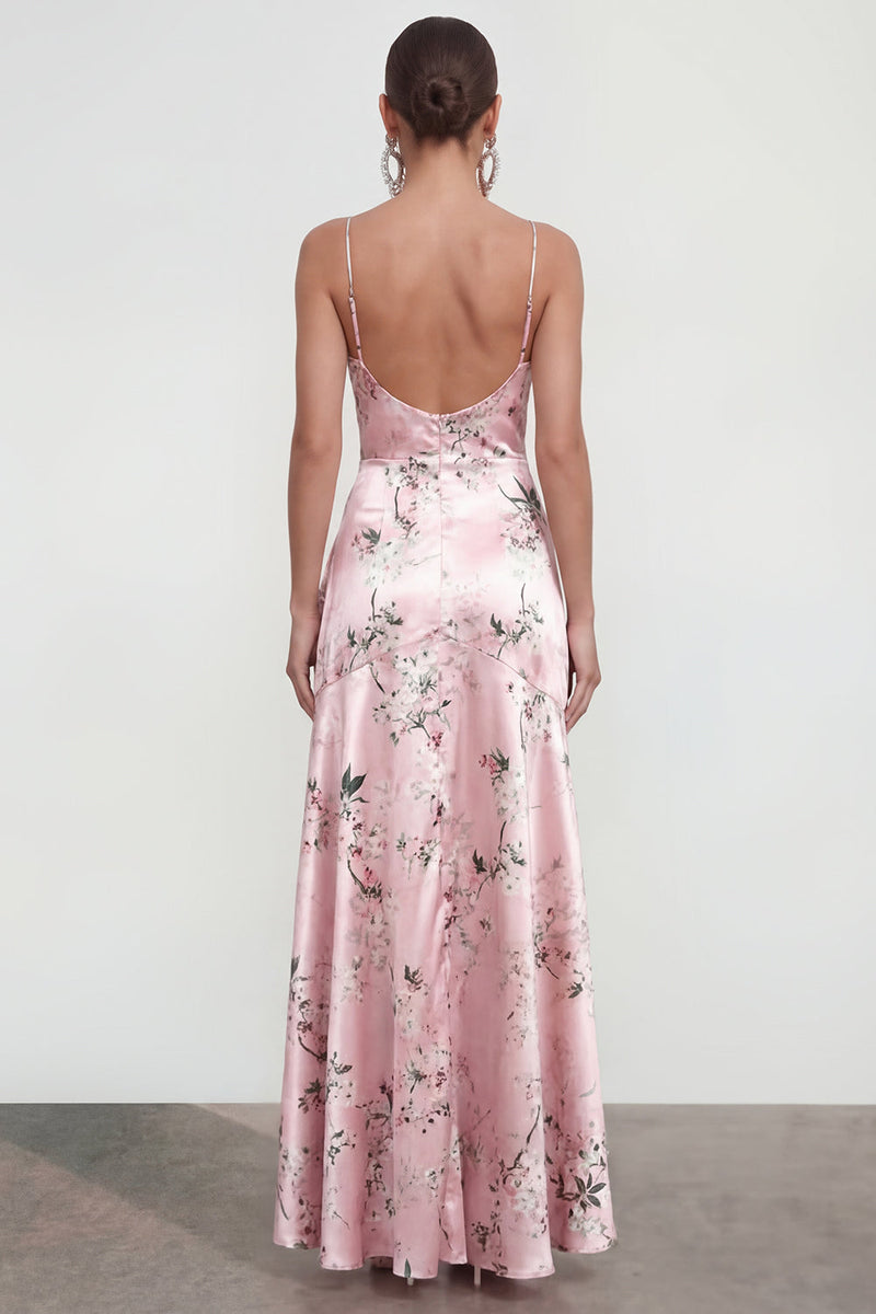 Load image into Gallery viewer, Blue Long Spaghetti Straps A Line Floral Wedding Guest Dress with Ruffles