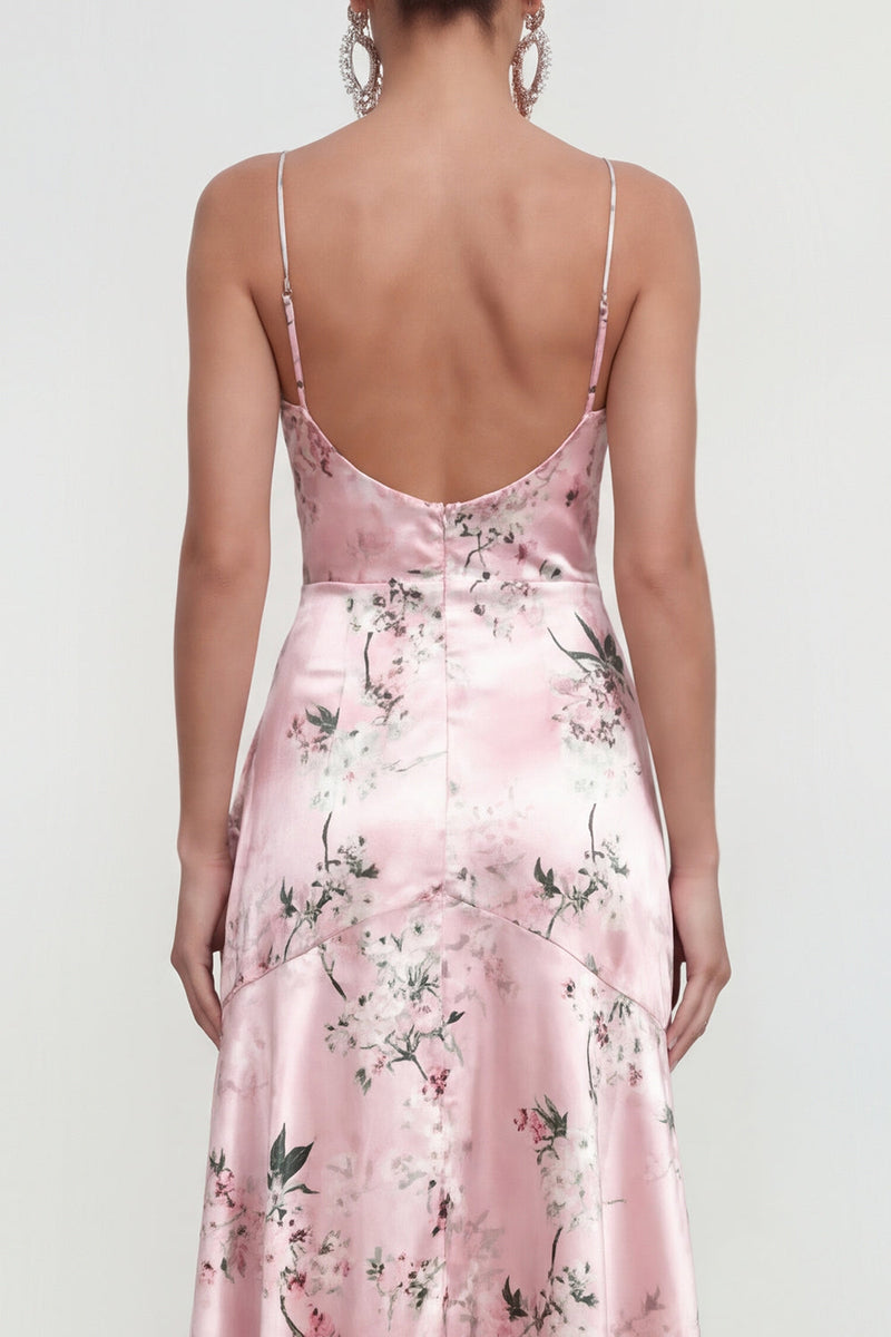 Load image into Gallery viewer, Blue Long Spaghetti Straps A Line Floral Wedding Guest Dress with Ruffles