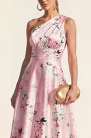 Load image into Gallery viewer, Floral One Shoulder High Low Blue Ruched A Line Wedding Guest Dress