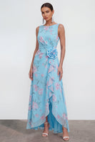 Load image into Gallery viewer, Green Purple Flower Maxi Sheath Beach Wedding Guest Dress with Ruffles