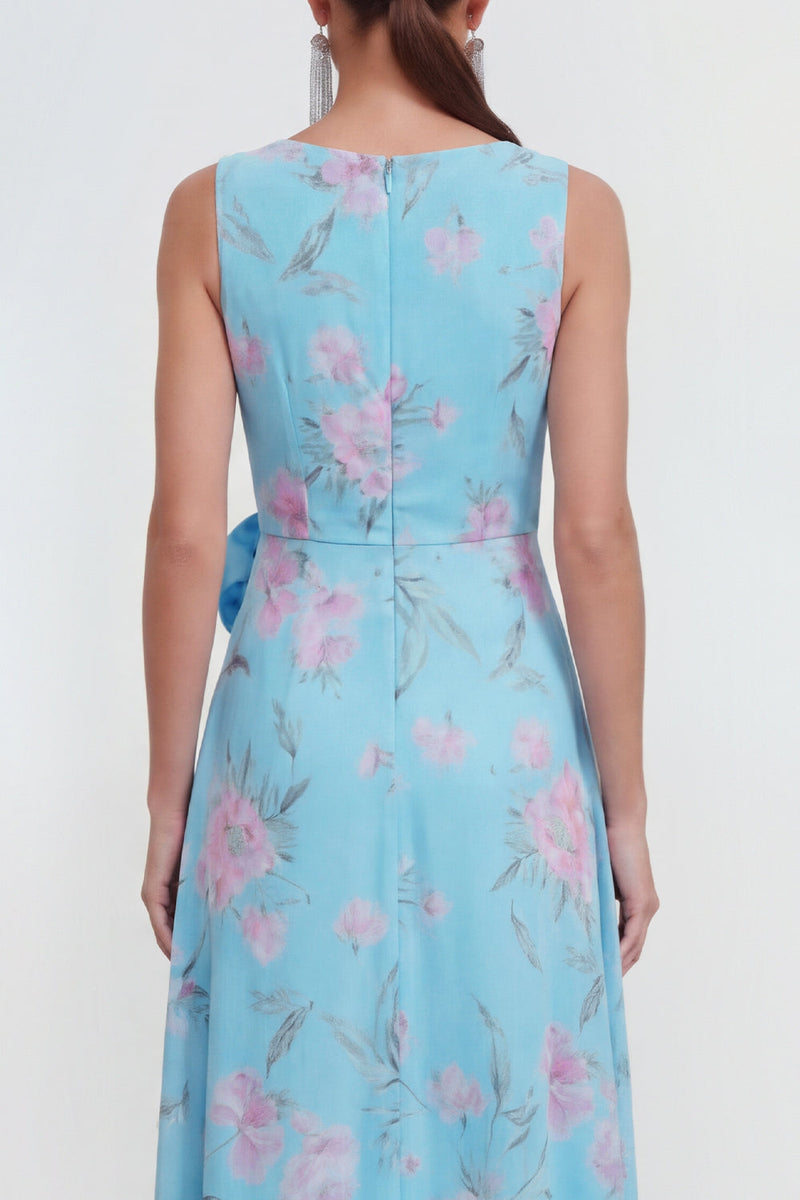 Load image into Gallery viewer, Green Purple Flower Maxi Sheath Beach Wedding Guest Dress with Ruffles