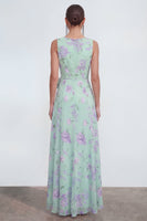 Load image into Gallery viewer, Green Purple Flower Maxi Sheath Beach Wedding Guest Dress with Ruffles