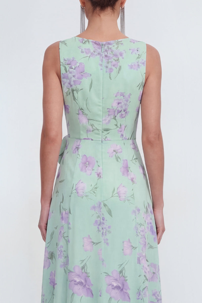 Load image into Gallery viewer, Green Purple Flower Maxi Sheath Beach Wedding Guest Dress with Ruffles