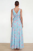 Load image into Gallery viewer, Ruffled Green Purple Flower Maxi Beach Wedding Guest Dress with Slit
