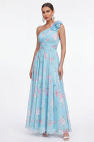 Load image into Gallery viewer, Ruched Maxi A Line Green Purple Flower Beach Wedding Guest Dress