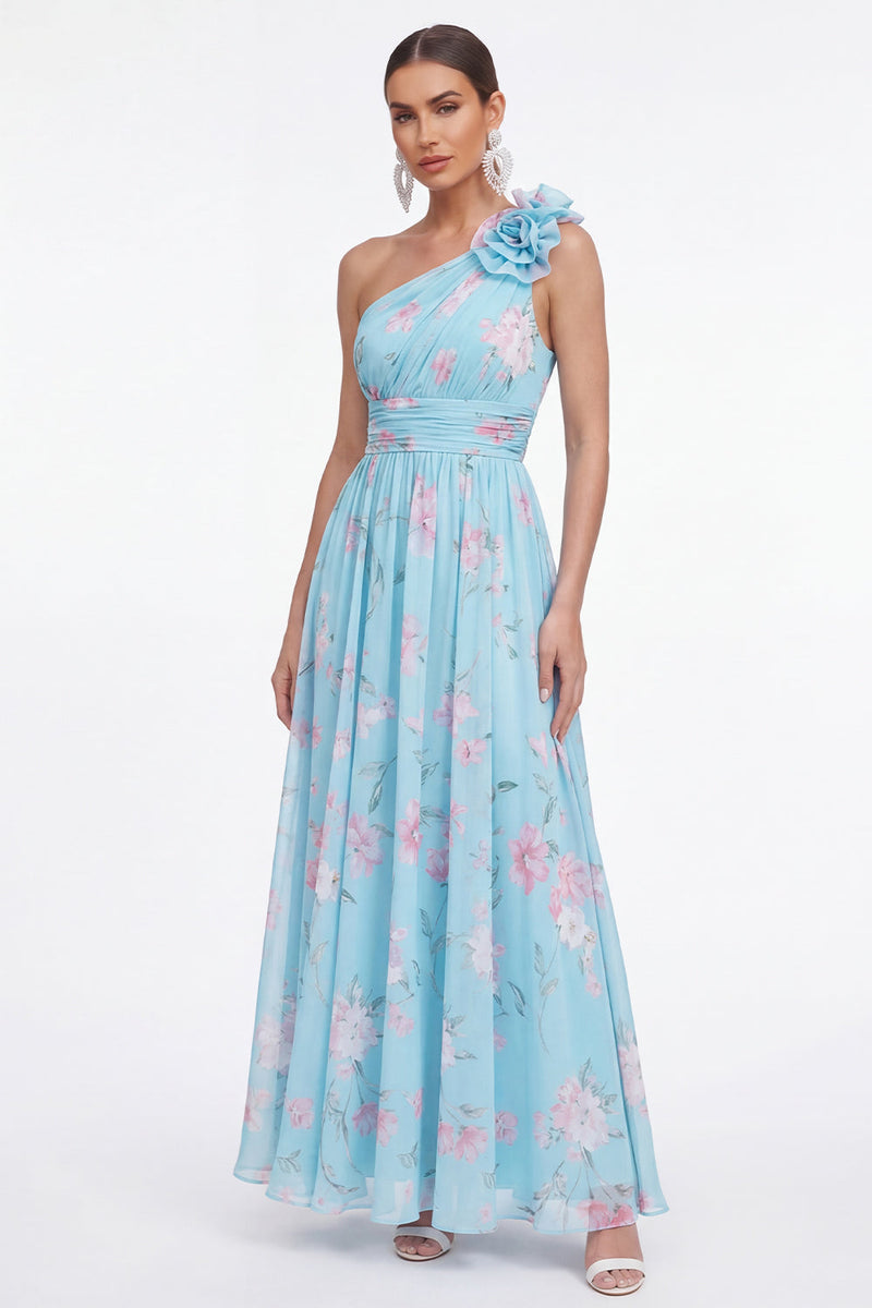 Load image into Gallery viewer, Ruched Maxi A Line Green Purple Flower Beach Wedding Guest Dress