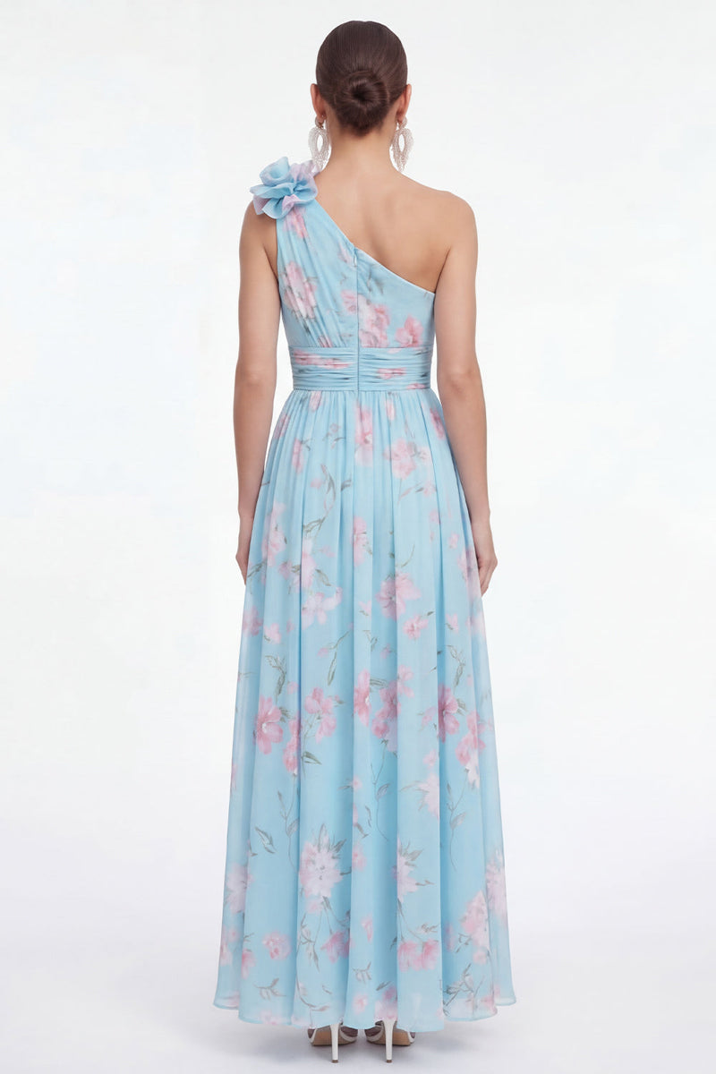 Load image into Gallery viewer, Ruched Maxi A Line Green Purple Flower Beach Wedding Guest Dress