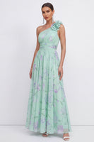 Load image into Gallery viewer, Ruched Maxi A Line Green Purple Flower Beach Wedding Guest Dress