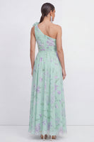 Load image into Gallery viewer, Ruched Maxi A Line Green Purple Flower Beach Wedding Guest Dress