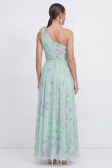 Ruched Maxi A Line Green Purple Flower Beach Wedding Guest Dress
