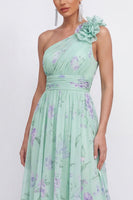 Load image into Gallery viewer, Ruched Maxi A Line Green Purple Flower Beach Wedding Guest Dress