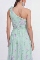 Load image into Gallery viewer, Ruched Maxi A Line Green Purple Flower Beach Wedding Guest Dress