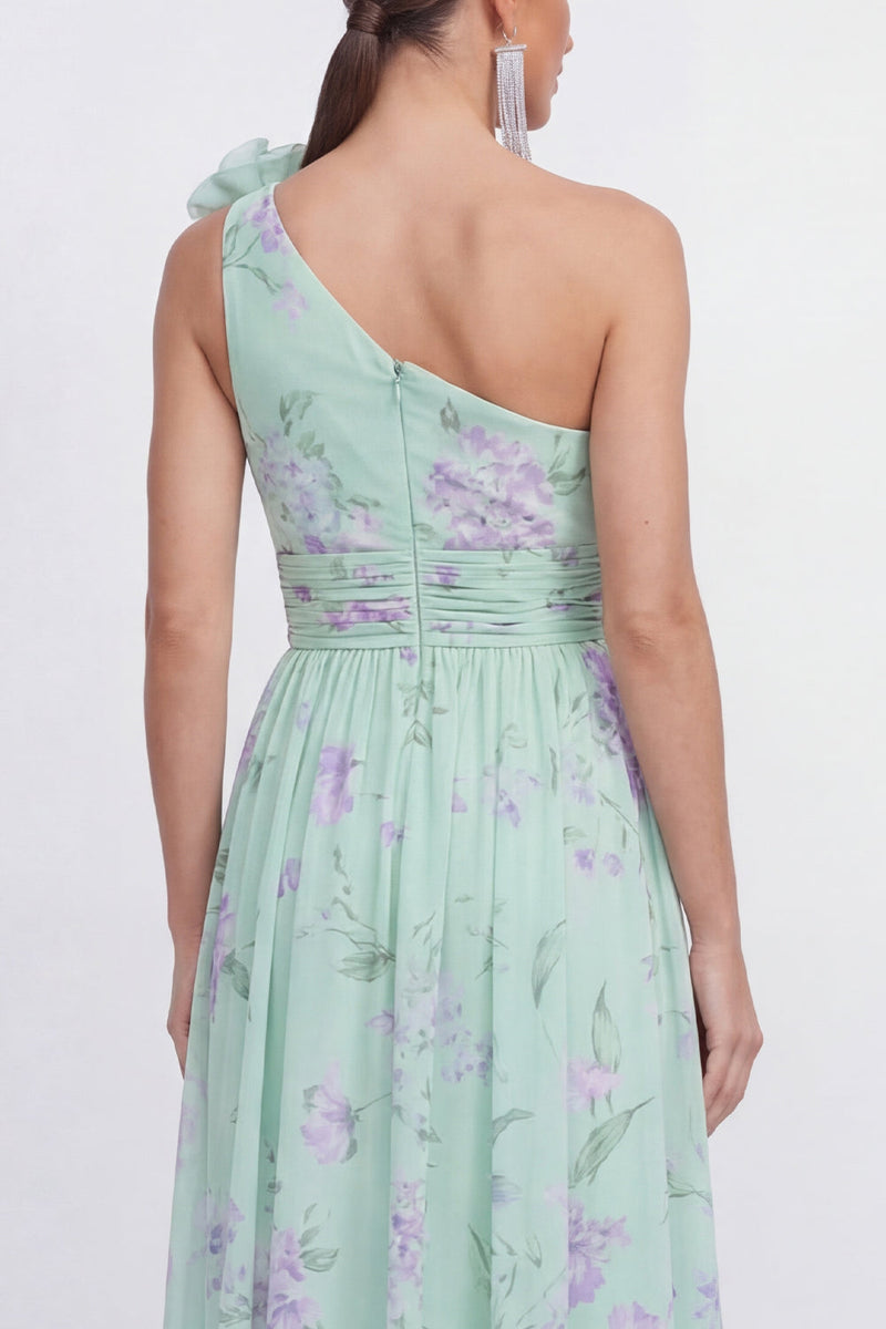 Load image into Gallery viewer, Ruched Maxi A Line Green Purple Flower Beach Wedding Guest Dress