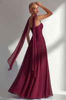 Load image into Gallery viewer, Lilac Strapless Ruched Long Neck Scarf Boho Wedding Guest Dress with Slit