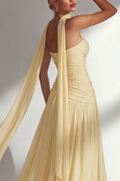 Load image into Gallery viewer, Lilac Strapless Ruched Long Neck Scarf Boho Wedding Guest Dress with Slit