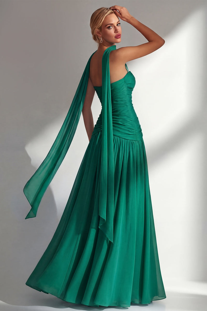 Load image into Gallery viewer, Lilac Strapless Ruched Long Neck Scarf Boho Wedding Guest Dress with Slit