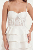 Load image into Gallery viewer, White Short Floral Corset A Line Ruffled Hen Do Dress with Lace