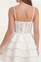 Load image into Gallery viewer, White Short Floral Corset A Line Ruffled Hen Do Dress with Lace