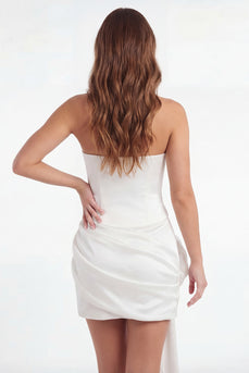 White Tight Short Strapless Corset Hen Do Dress with 3D Flower