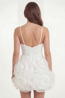 Load image into Gallery viewer, White Lace Spaghetti Tight Straps Short Hen Do Dress with 3D Flowers