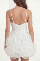 Load image into Gallery viewer, White Lace Spaghetti Tight Straps Short Hen Do Dress with 3D Flowers