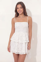 Load image into Gallery viewer, Floral A Line Lace Short White Hen Do Dress with Ruffles