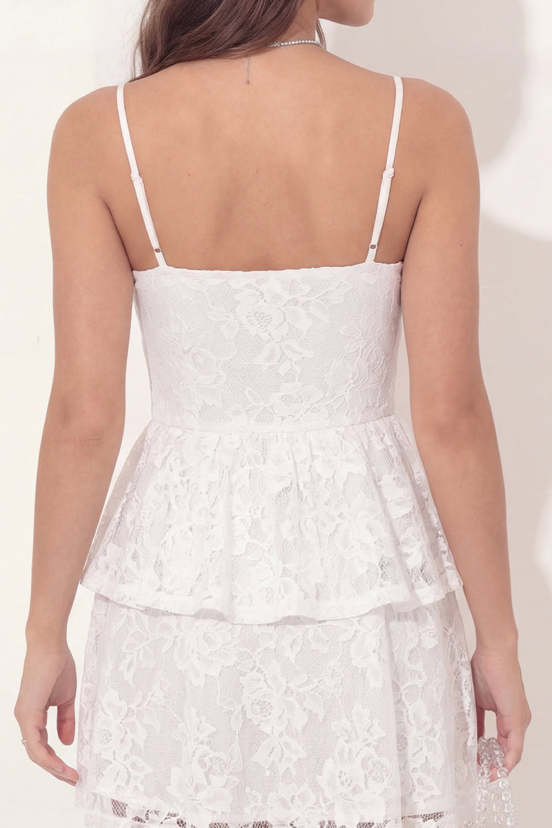 Load image into Gallery viewer, Floral A Line Lace Short White Hen Do Dress with Ruffles