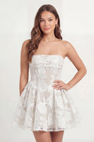 Load image into Gallery viewer, Strapless Corset Lace A Line Short Floral White Hen Do Dress