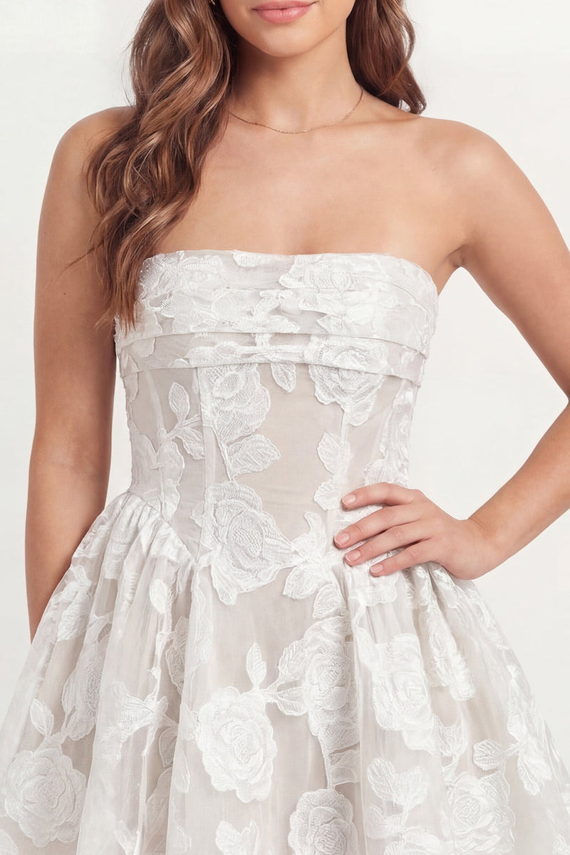 Load image into Gallery viewer, Strapless Corset Lace A Line Short Floral White Hen Do Dress