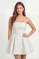 Load image into Gallery viewer, Floral A Line White Short Jacquard Strapless Corset Hen Do Dress