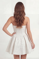 Load image into Gallery viewer, Floral A Line White Short Jacquard Strapless Corset Hen Do Dress
