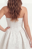 Load image into Gallery viewer, Floral A Line White Short Jacquard Strapless Corset Hen Do Dress