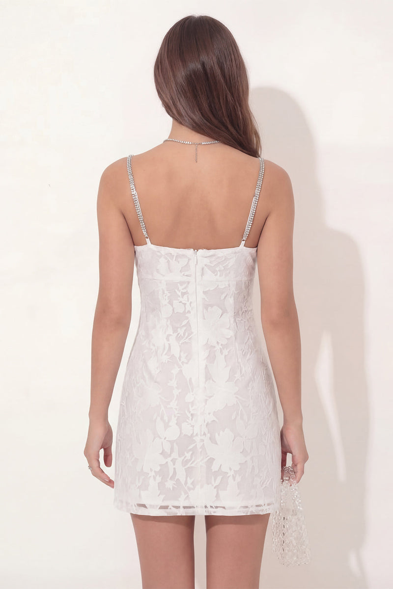 Load image into Gallery viewer, White Floral Beaded Spaghetti Straps Lace Tight Short Hen Do Dress