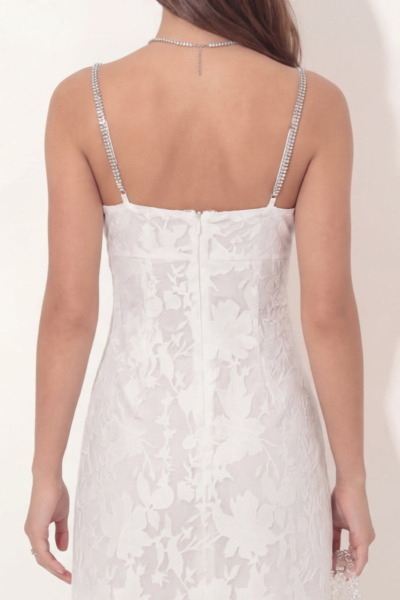 Load image into Gallery viewer, White Floral Beaded Spaghetti Straps Lace Tight Short Hen Do Dress