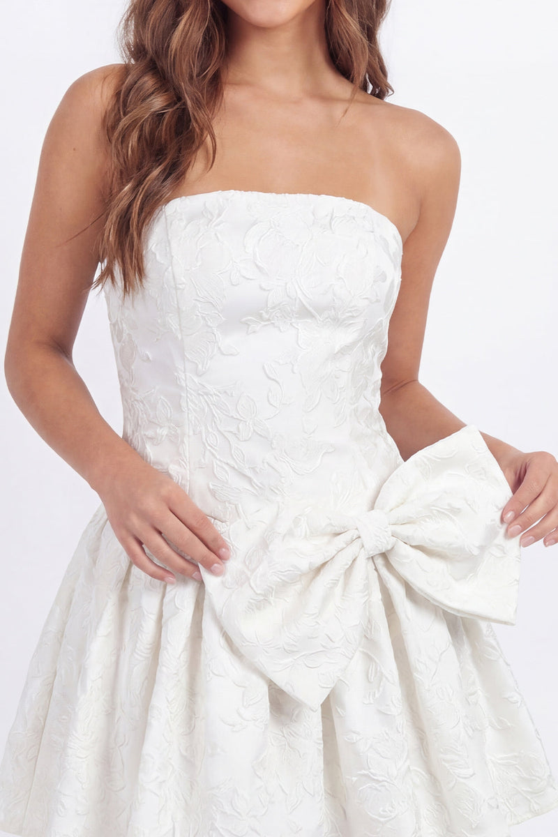 Load image into Gallery viewer, White Strapless Corset Floral A Line Short Hen Do Dress with Bow