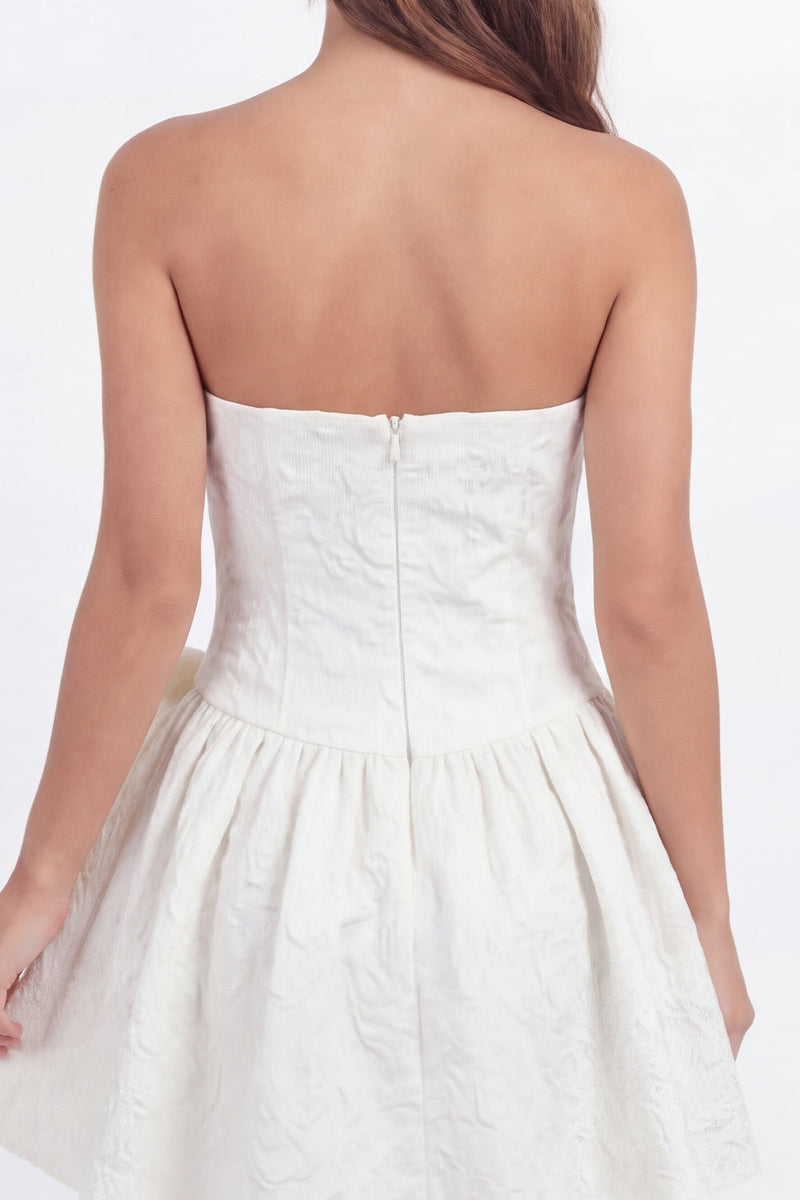 Load image into Gallery viewer, White Strapless Corset Floral A Line Short Hen Do Dress with Bow
