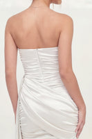 Load image into Gallery viewer, Ruched White Strapless Tight Short Hen Do Dress with Side Cape