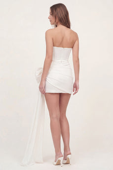 Ruched White Tight Strapless Short Corset Hen Do Dress with Bow